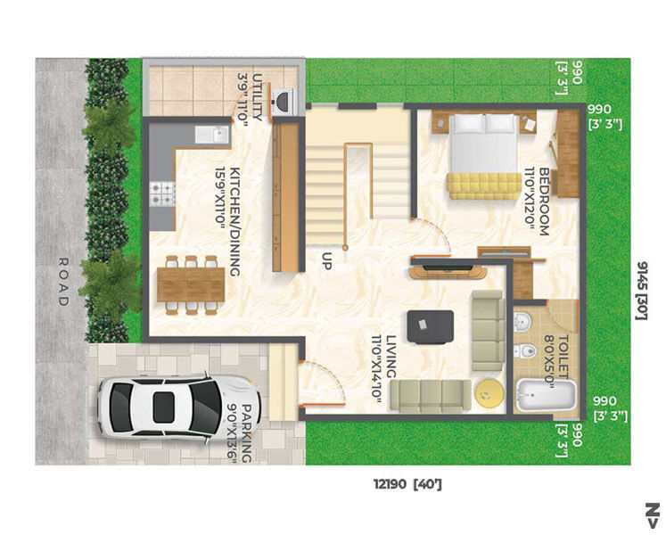 Kumari Oakville Villas in Sarjapur Bangalore Villa Plan - 30x40 - East Facing