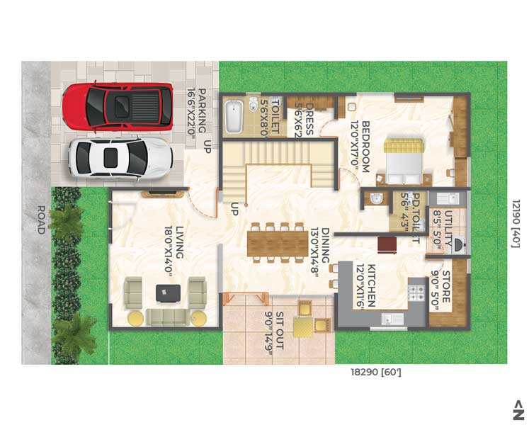 Kumari Oakville Villas in Sarjapur Bangalore Villa Plan - 40x60 - West Facing
